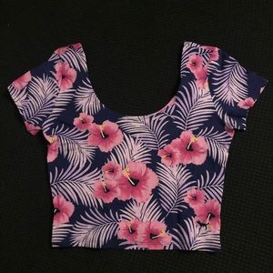 PINK tropical print crop top
